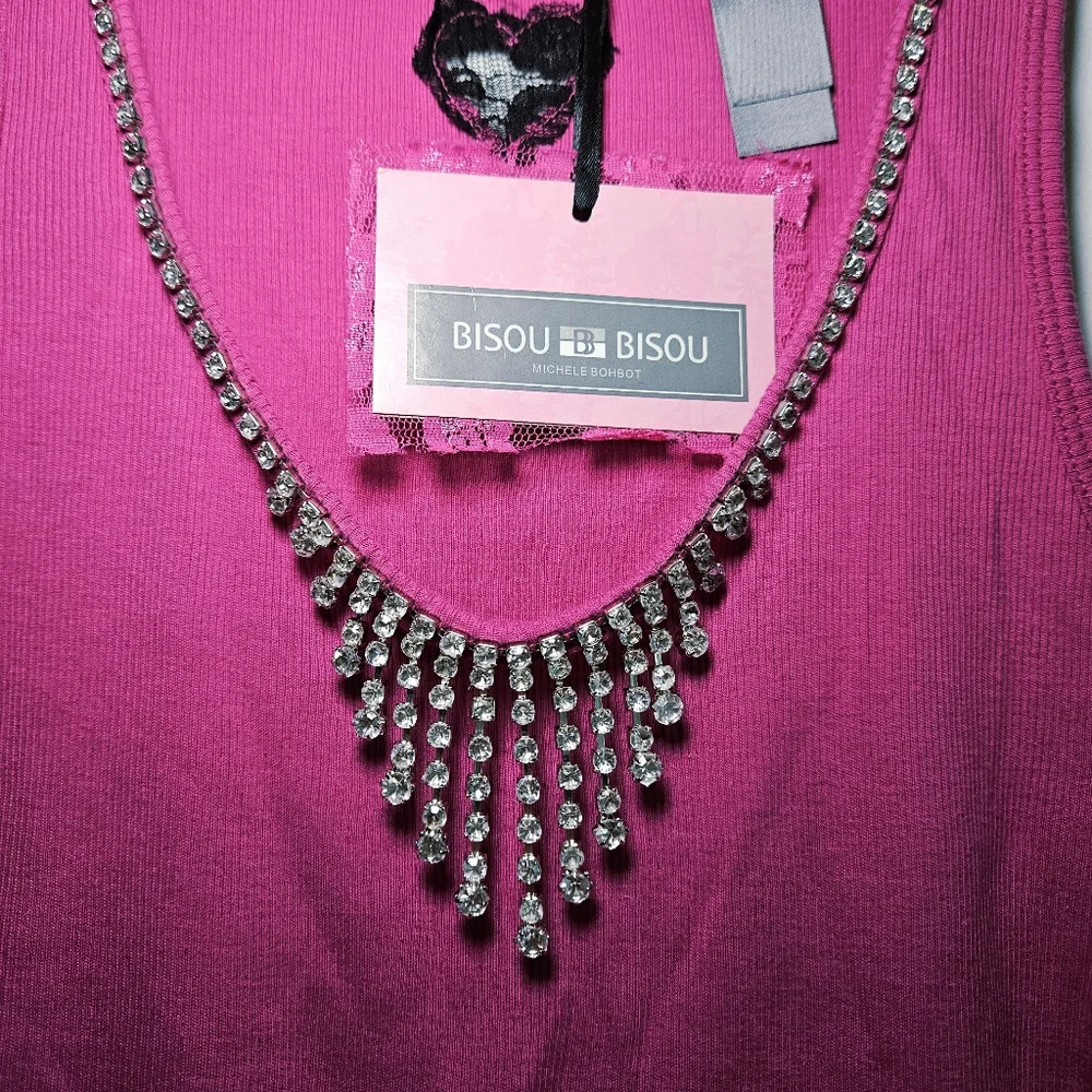 NWT! Bisou Bisou Sleeveless V-neck Rhinestone Embellished Cotton Tank Sz Small - Picture 3 of 7